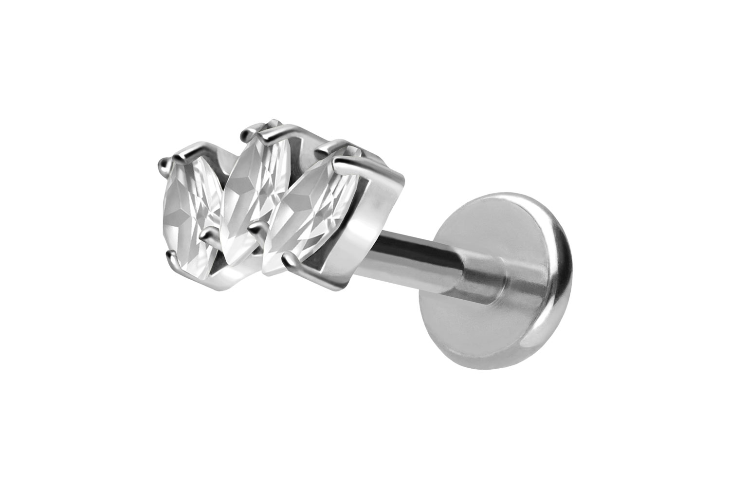 Titan Labret Piercing mit Push Fit 3 KRISTALLTROPFEN